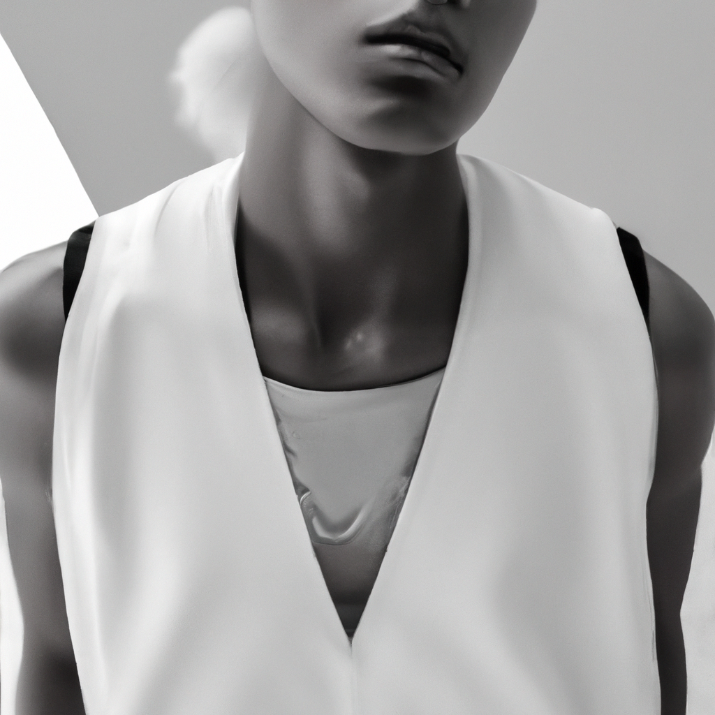 Fashion editorial on minimal monochrome set with rim light
