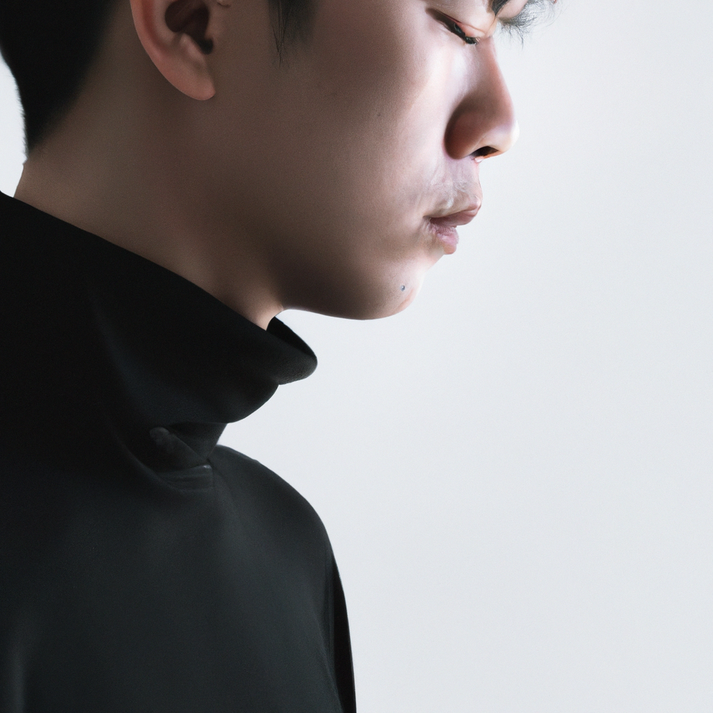Editorial portrait in black turtleneck with high-key soft shadow